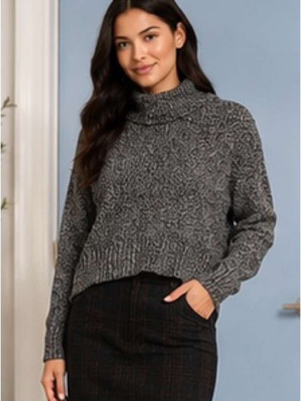 Madewell Eastbrook Turtleneck Cross-Back Sweater – Marled Gray – Size Small